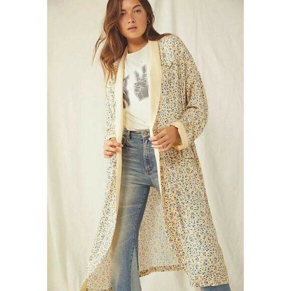 NEW FREE PEOPLE WILD NIGHTS DUSTER MAXI KIMONO PRINTED JACKET DITSY FLORAL - Picture 2 of 2